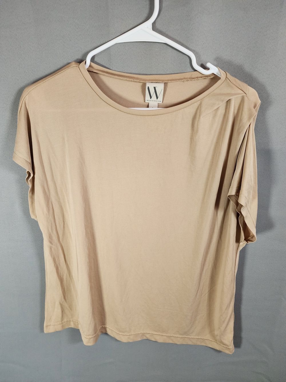 Worthington Neutral Tan Short Sleeve Crewneck Top